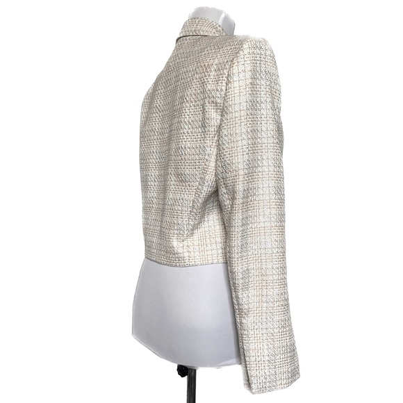 X Calvin Klein Tweed Blazer, Size 6, Petite, Light Cream Silver Peach Light Blue - Picture 2 of 11